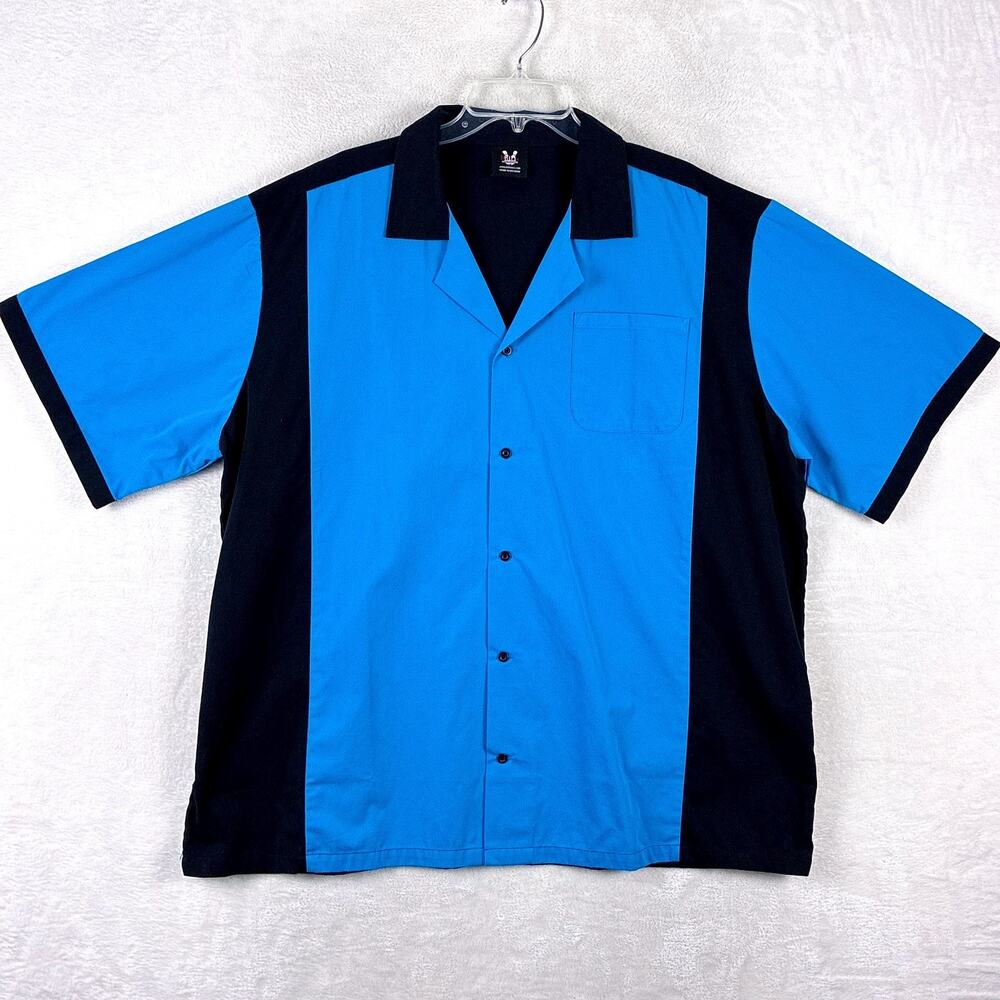VTG Hilton Bowling Shirt Mens 2X Black Blue Classic Rockabilly Retro 50s Y2K